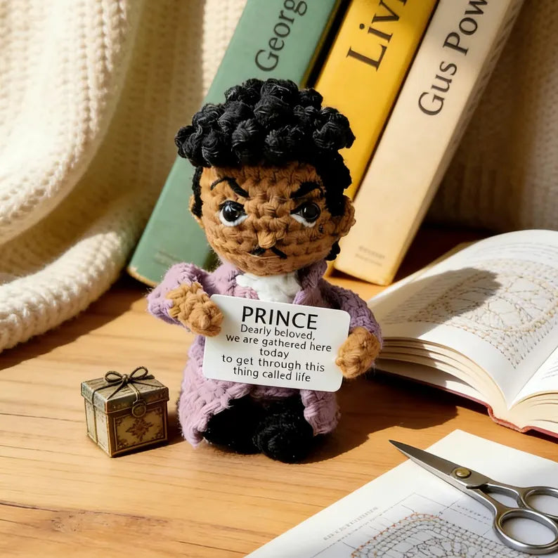 Handmade Prince Amigurumi Crochet Doll - Iconic Musician Collectible Plush, Unique Handcrafted Gift for Fans
