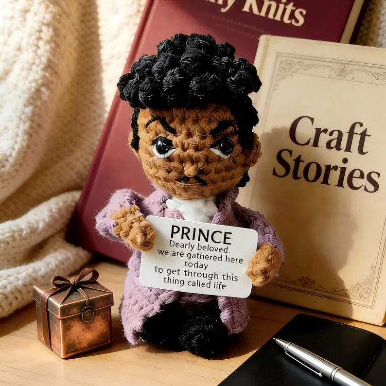 Handmade Prince Amigurumi Crochet Doll - Iconic Musician Collectible Plush, Unique Handcrafted Gift for Fans