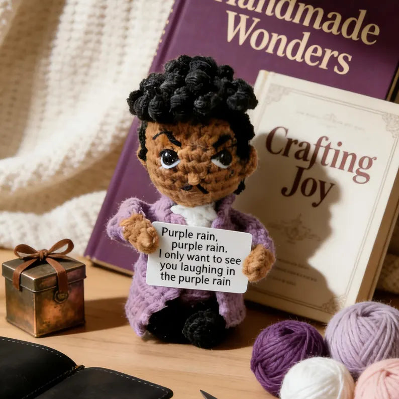 Handmade Prince Amigurumi Crochet Doll - Iconic Musician Collectible Plush, Unique Handcrafted Gift for Fans